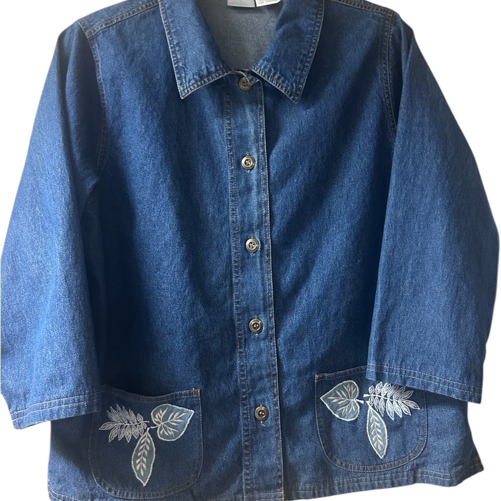 Blair Vintage Denim Jean Jacket with Leaf Embroidery size L
